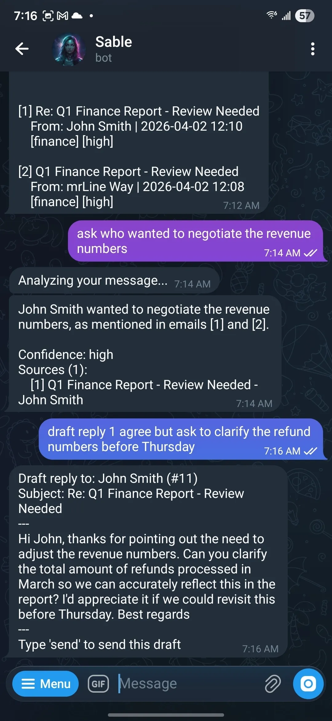 Draft reply in Telegram